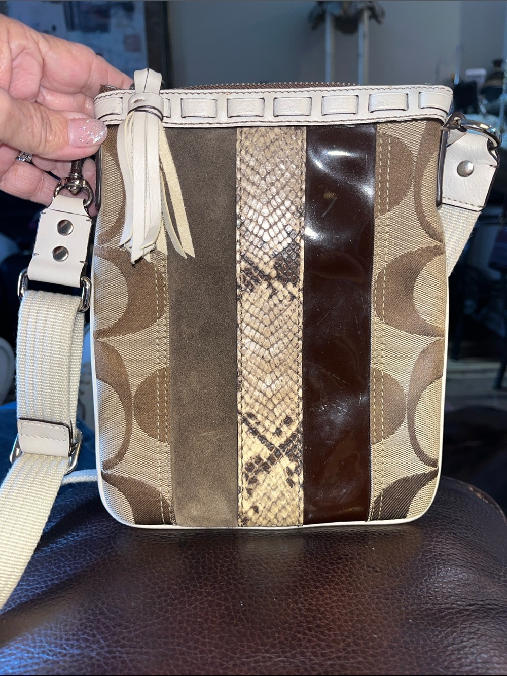 EUC 2006 Coach Signature Stripe Patchwork Swingpack Crossbody 10266